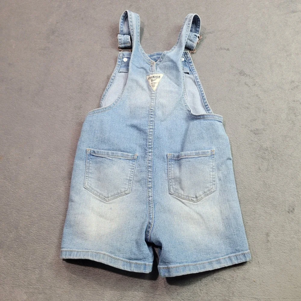 OshKosh Bgosh Girls 4 Blue Denim Butterfly Floral Embroidered Shortalls 2K344510